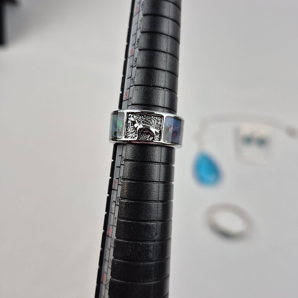 Blue Boho Jewelry Lot Necklace Earrings Rings Dolphin Bear Dog Animal Set‎ - Picture 8 of 16